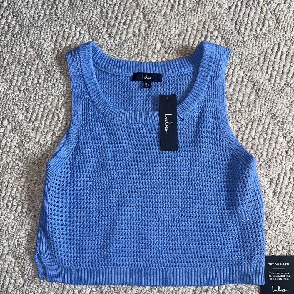 Womens Lulus Open Chunky Knit Sweater Tank Top Sz Sm Cotton Crop Top NWT